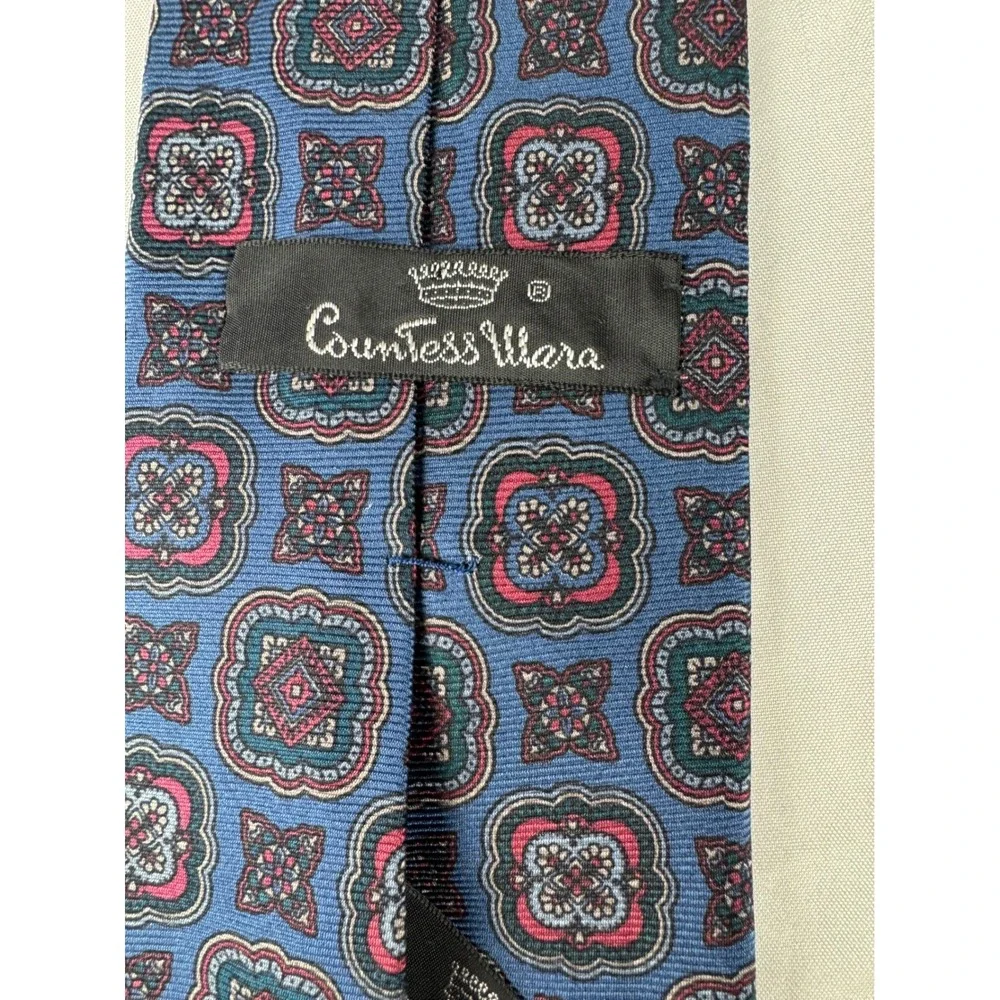 Countess Mara Silk Necktie Blue Geometric‎ Pattern Luxury Mens Formal